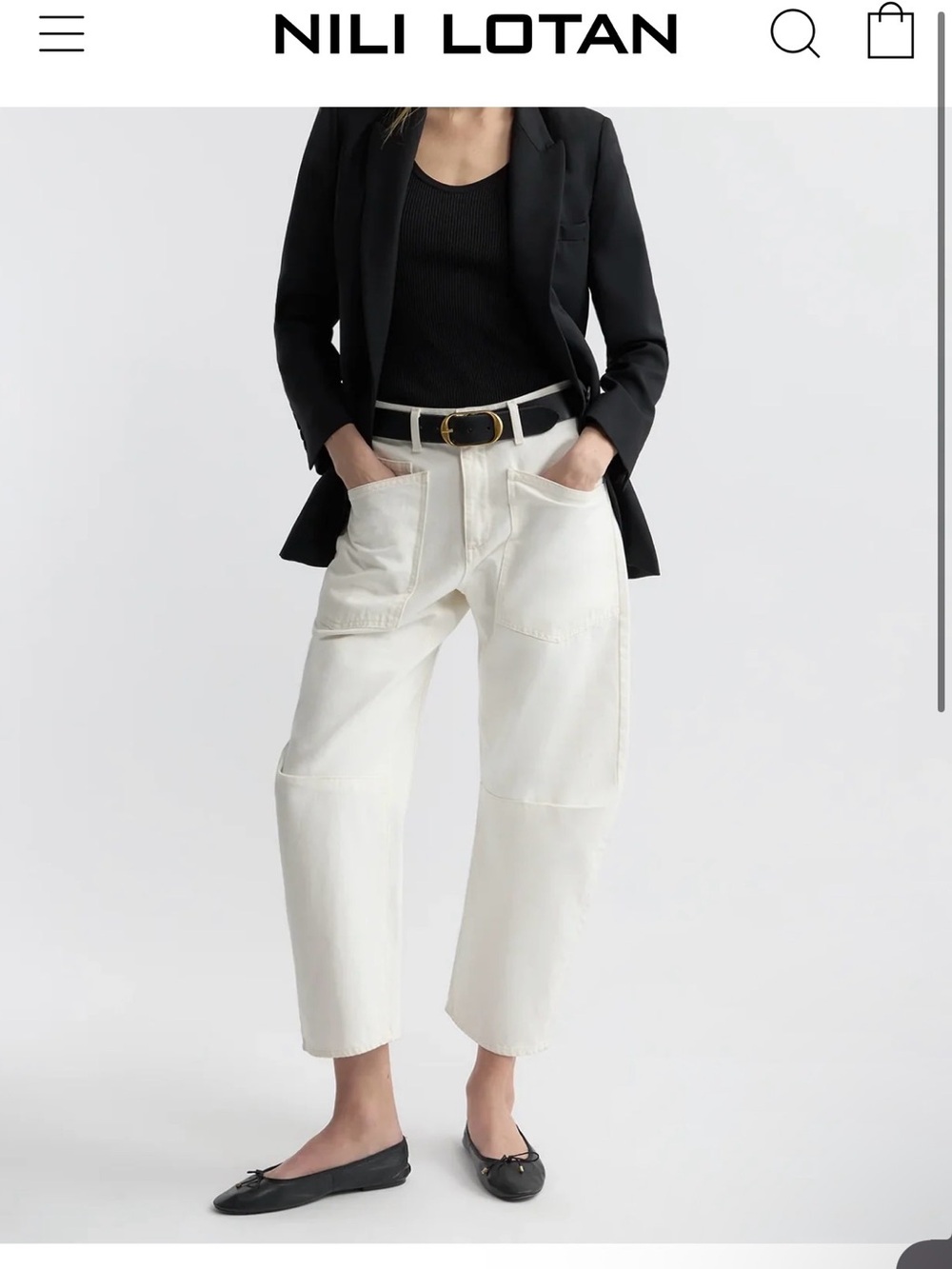 Nili Lotan White Cropped Shon Barrel Jeans, size 26